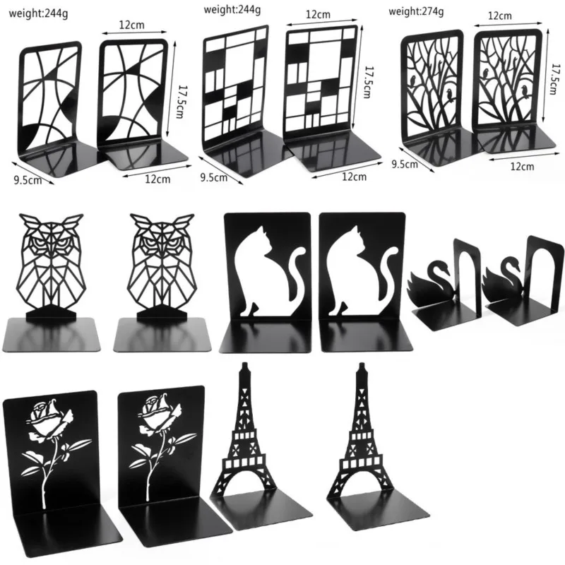 1pair black Fasmov Eiffel Tower Nonskid Bookends Art Bookend Tree shadow  stand students store desktop bookshelves retro simple