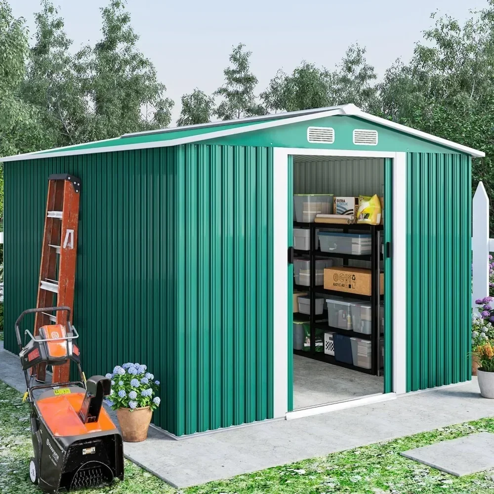 

8 x 8 FT Metal Outdoor Storage Shed, Galvanized Steel Shed with Air Vent for Backyard, Sheds & Outdoor Storage 2 Slide Door