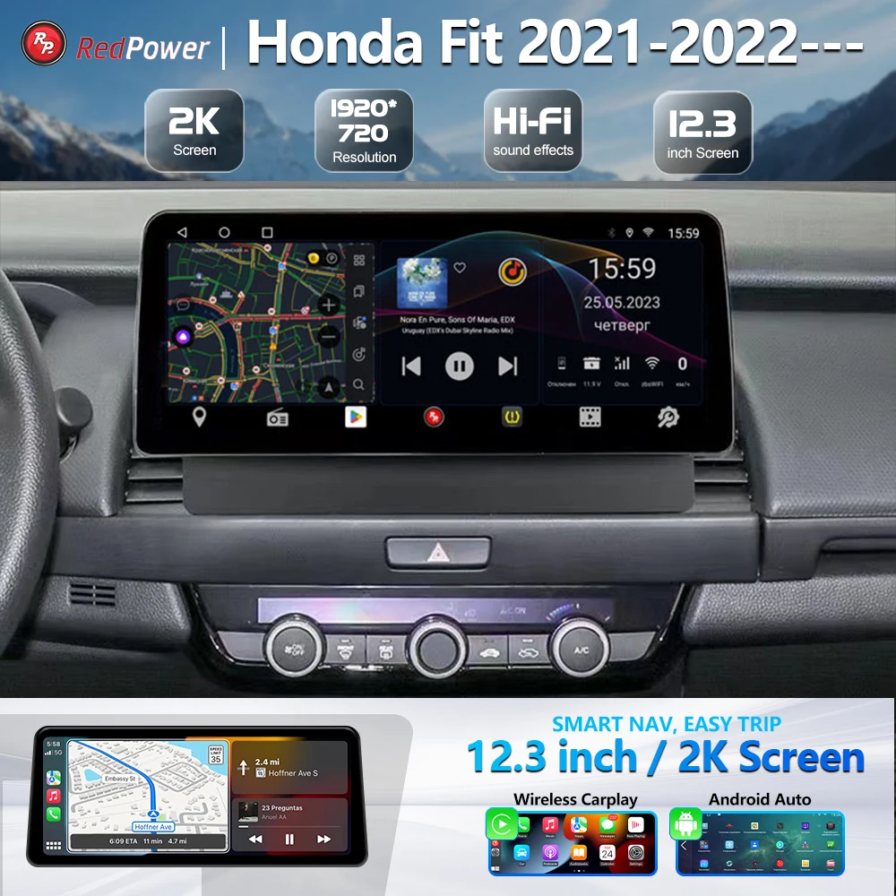 Redpower 12.3 inch Car Radio for Honda Fit 2021-2022--- Multimedia Player Screen GPS Android 10 Navigation CarPlay DSP