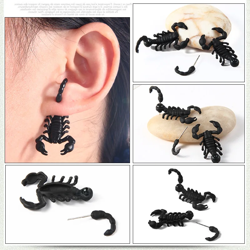 1 PCS Brincos Jewelry Punk Black Color Bizarre Animal Scorpion Stud Earrings For Women Men