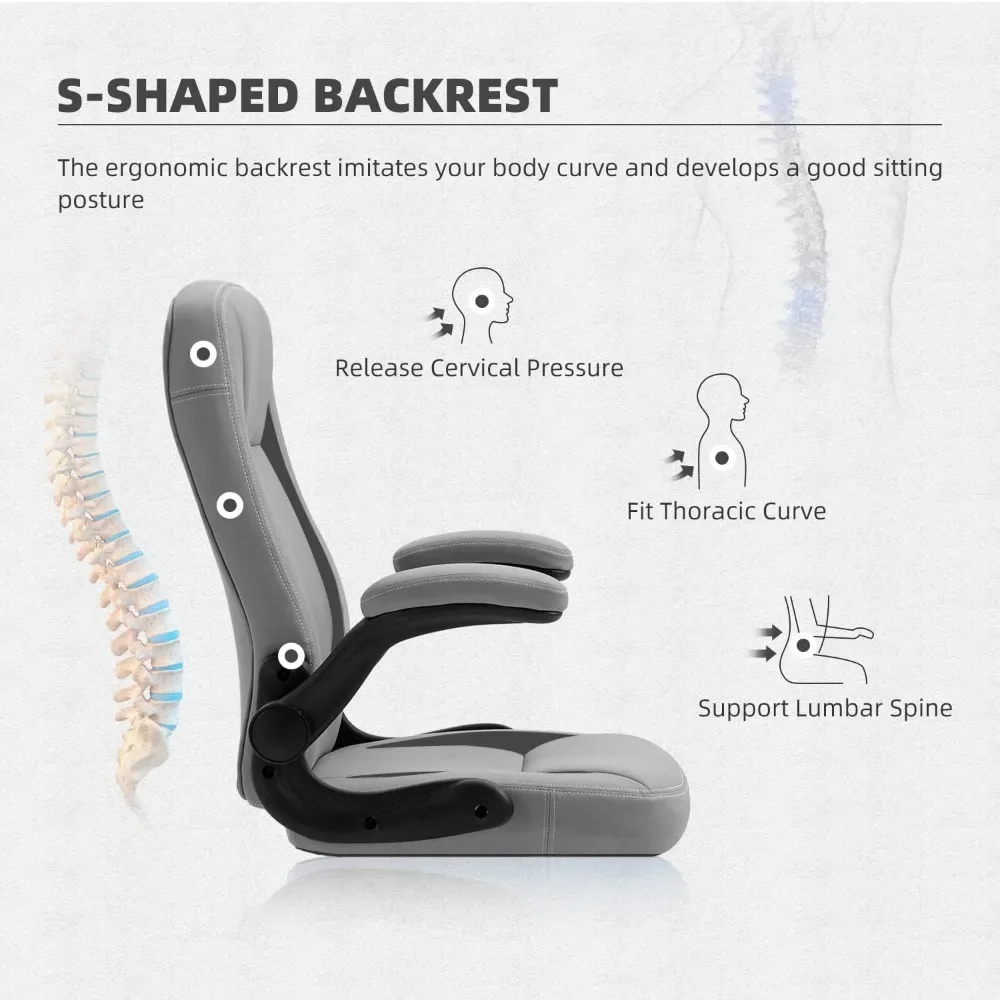 High Back Computer Office Desk Chair with Flip up Arms and Wheels Leather Swivel Comfy Modern Chair for Teens Adults