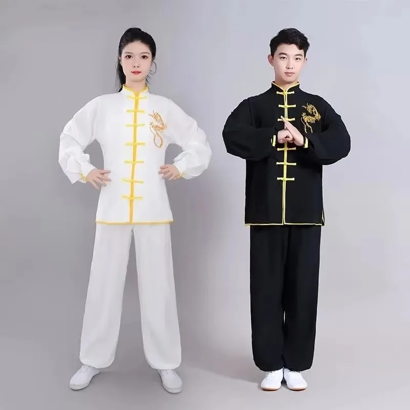 드래곤 쿵푸 긴 소매 태극권 의상, 운동 유니폼, 중국 전통 민속 태극권, 야외 걷기, 아침 스포츠