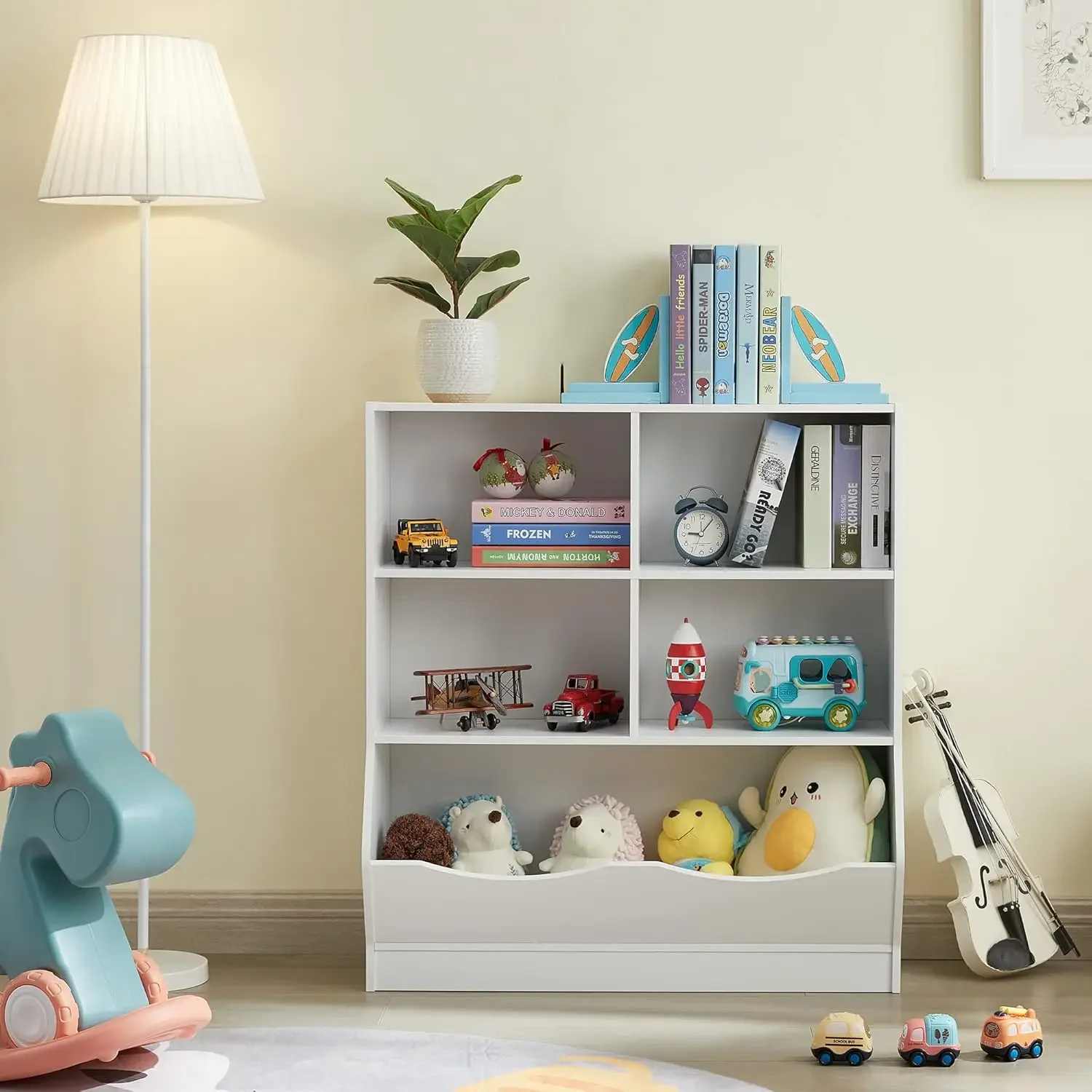 Juguete y almacenamiento, estantería y librería para niños para sala de juegos, dormitorio, rincón de lectura, habitación de niños pequeños, guardería, blanco