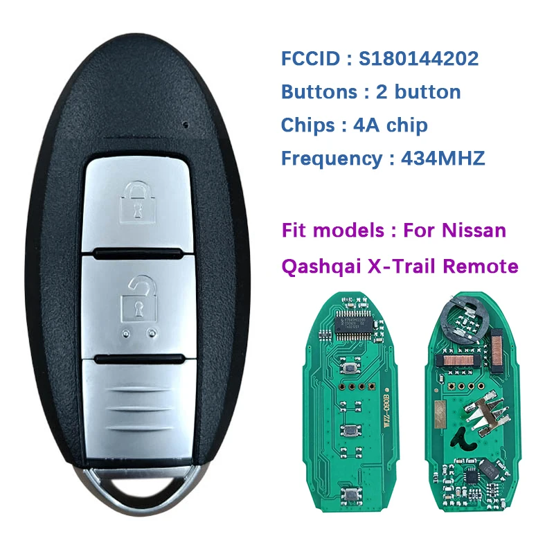 CN 027053   Aftermarket 2-przyciskowy automatyczny pilot do Qashqai X-Trail Dualis Key Control 433MHZ AES Chip S 180144202   S 180144102