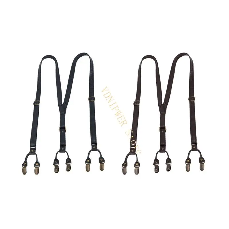 Mangueras 6 clip ajustables para hombres Correa cuero PU vintage D08E