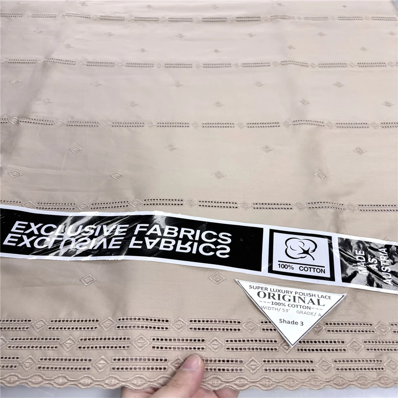 

5 ярдов, нигерийская 100% хлопок, польская атласная ткань для вышивки, высококачественная швейцарская вуаль, кружевной материал для мужчин, стиль Дубая 24L310123