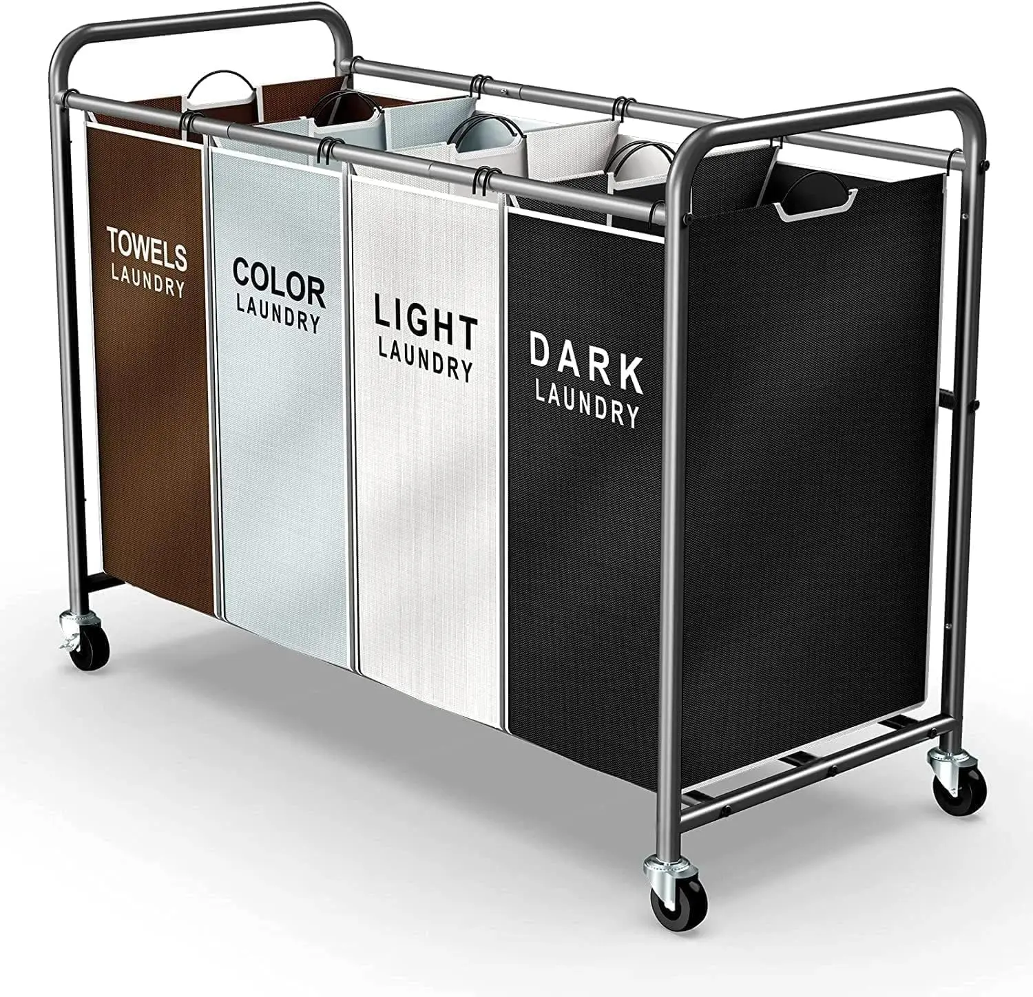 

Laundry Hamper Sorter Cart: 4-Section Organizer with Heavy-Duty Lockable Wheels and Removable Bags