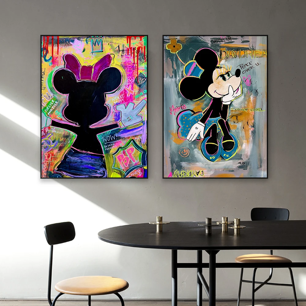 Mickey Mouse Banksy Art Poster Classical Wall Art Minnie Mouse Cartoon Graffiti Art Print Bedroom Wall Art Canvas Painting Decor