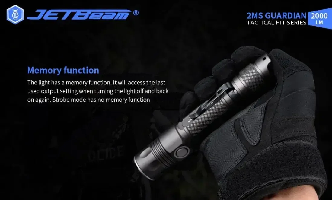 Jetbeam 2MS EDC LED Lanterna Tática USB-C Recarregável Resistente à Água EDC Lanterna 2000 Lumens Tocha Preta