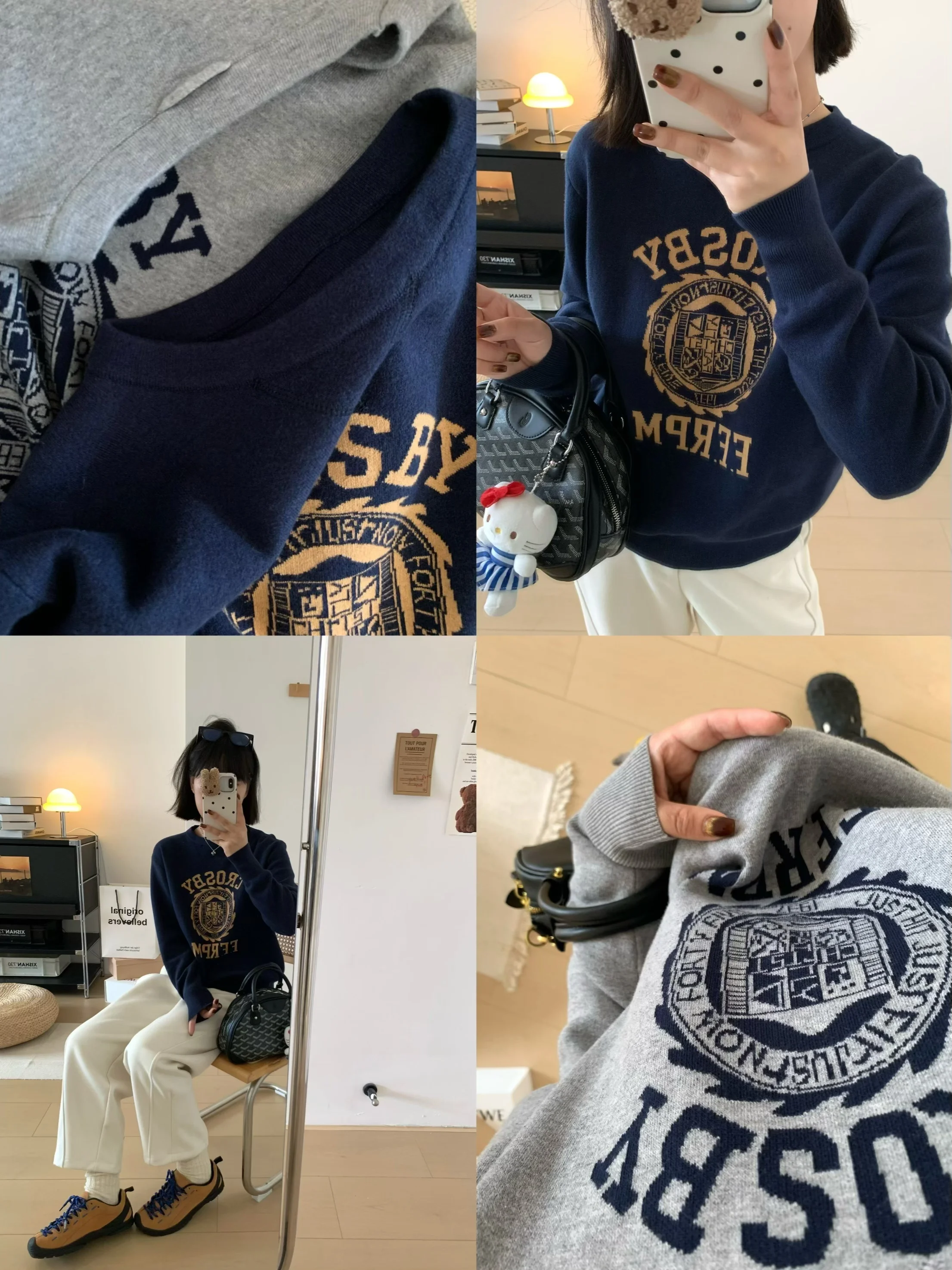 

Двусторонний вязаный свитер из хлопка XFYSLE, повседневный, омолаживающий, осенне-зимний, в студенческом стиле