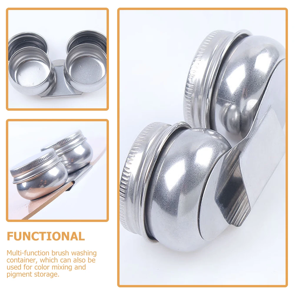 

Oil Painting Double Pot Palette Cup Stainless Steel Wide Mouth Leak Proof Portable Brush Cleaning Container Drawing