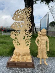 Hinoki Wood Hand Carved Fudo Myoo Acalanatha Statue Figurine with Dragon Sword - Buddhist Guardian Protector Home Temple Altar