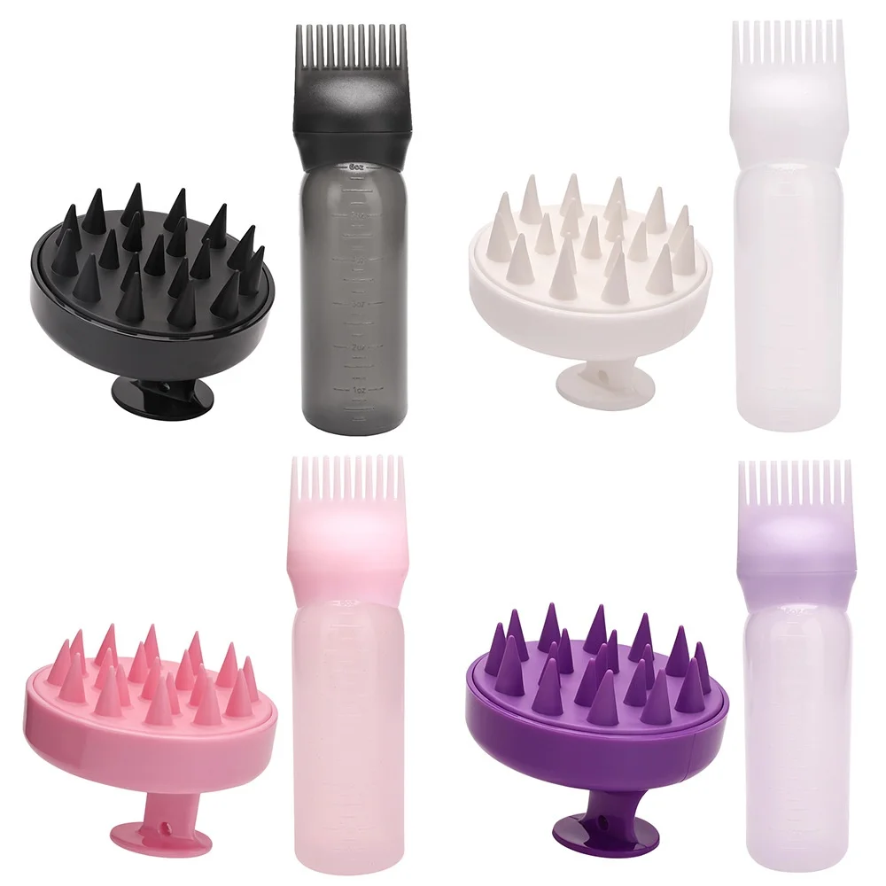 

2Pcs/set Silicone Scalp Massage Comb Detangling Hair Brush Hairdressing Hair Dye Root Comb Applicator Refillable Styling Tools