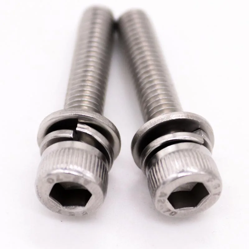 M2 M2.5 M3 M4 M5 M6 M8 M10 304 A2 Stainless Steel Hexagon Hex Socket Cap Head SEM Screw with Spring Washer Gasket Assemble Bolt