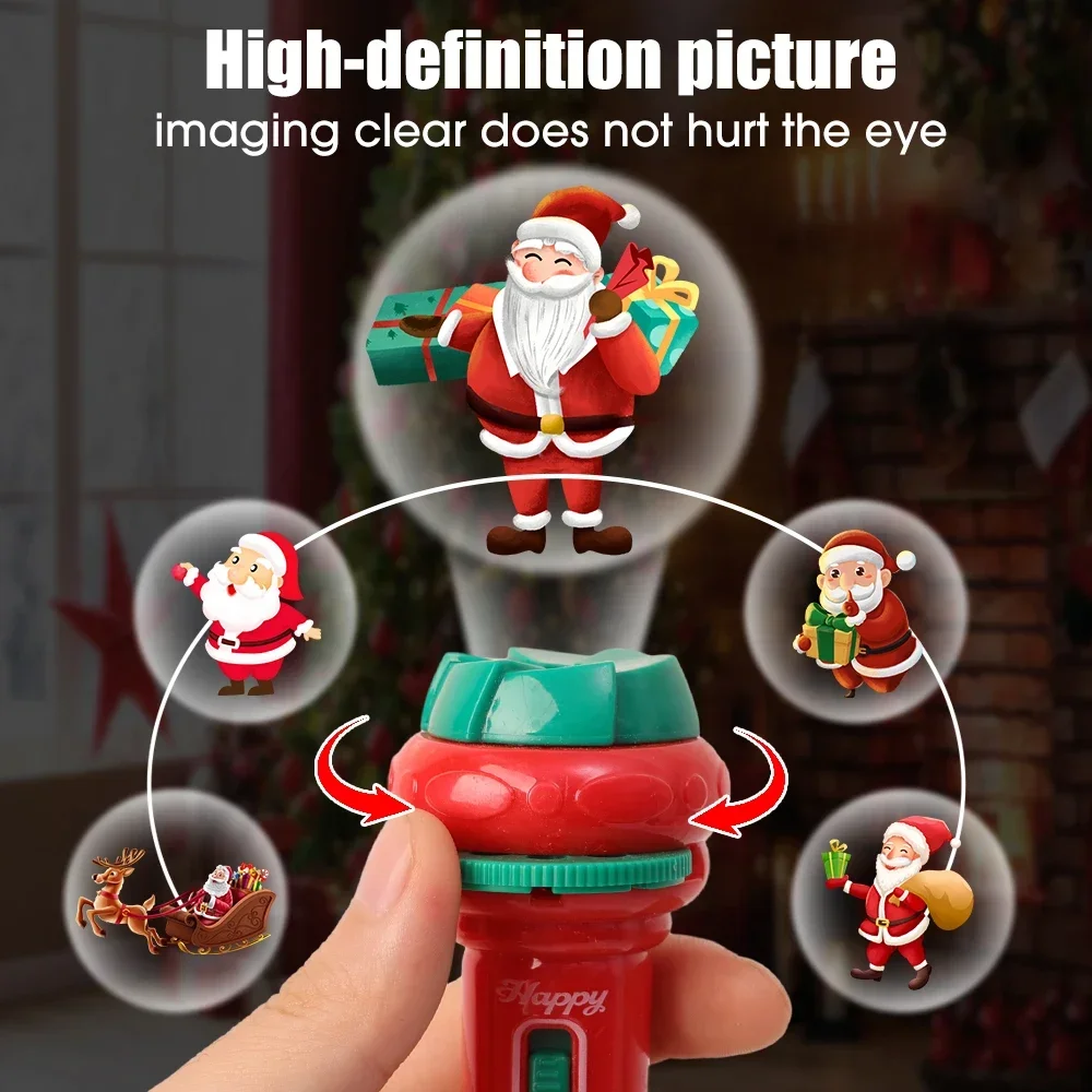 Fun Cartoon Santa Projector Flashlight Toys Kids Early Education Light Up Pattern Sleep Flashlight Baby Puzzle Christmas Gifts