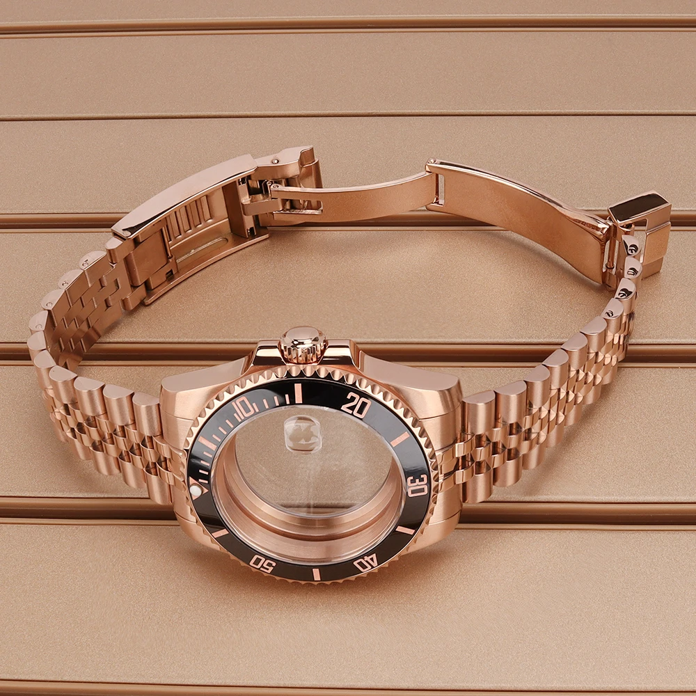 40mm Rose Gold Watch Case Sapphire Crystal 120 Click For SUB GMT NH35 NH36 NH34 Eta 2824 Water-Resistant 28.5mm Dial NH35 Case