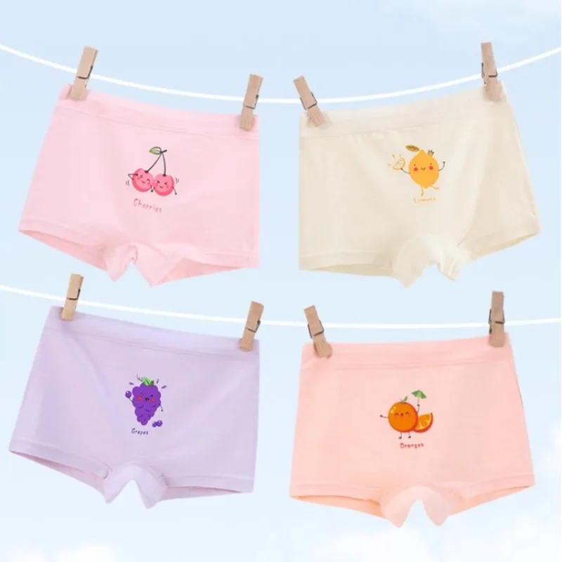 

4PCS Girls Summer Thin Cool Underwears Kids Soft Comfort Antibacterial Panties 3+y Young Children Clothing Cute Print Knickers