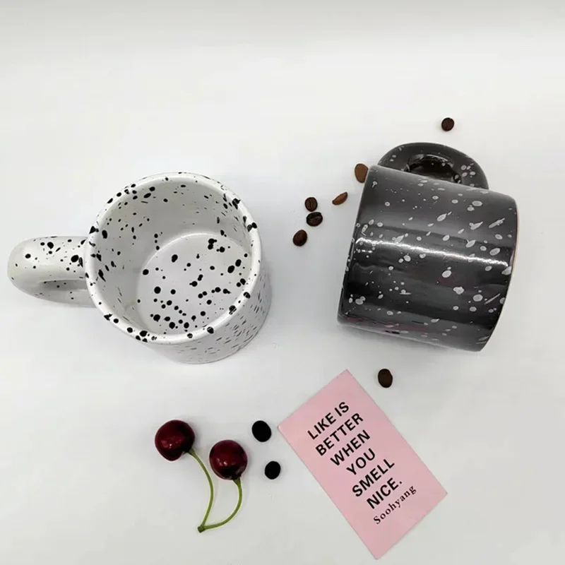 330ml Creative Nordic Ceramic Cup Home Breakfast Milk Oat Cups Splash Ink Wave Dot Mug Irregular Spotted Desig Thick Handle Mugs