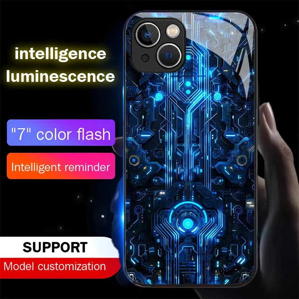 

Future Chips Design Luminous Glass LED Call Light Up Flash Phone Case For iPhone 16 15 14 13 12 11 Pro Max X XR Plus