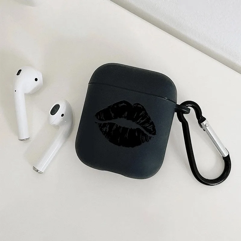 Funda inalámbrica Bluetooth para AirPods 1, 2, AirPods 3, 4, AirPods Pro y Pro2, TPU, labios negros, diseño de beso, funda para auriculares