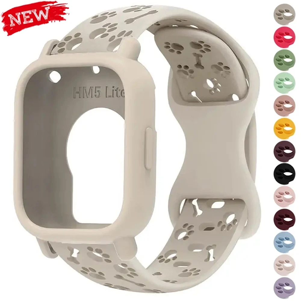 Sport-Silikonarmband + Hülle für Redmi Watch 5 Active 5 Lite, Hundepfotenband für Redmi Watch 5 Active/Lite, weiches, niedliches, atmungsaktives Armband