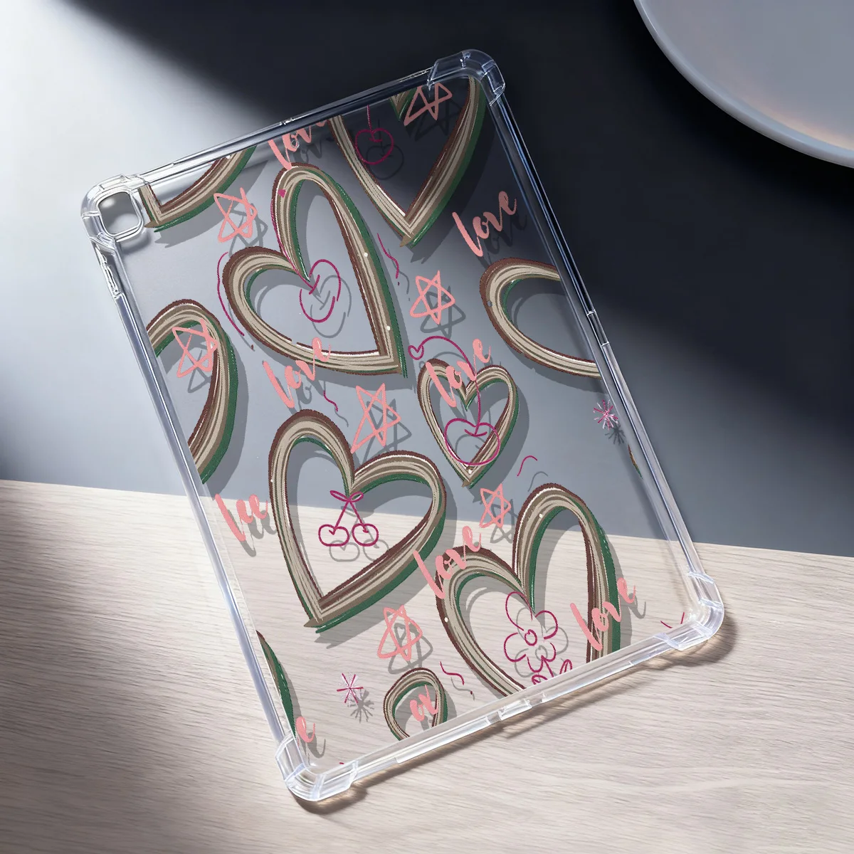 Crystal Clear Tablet Case for Samsung Galaxy Tab S9 S10 FE A9 A11 S7 S8 Plus Cover Multi-Layer Color-Block Hearts Handwritten