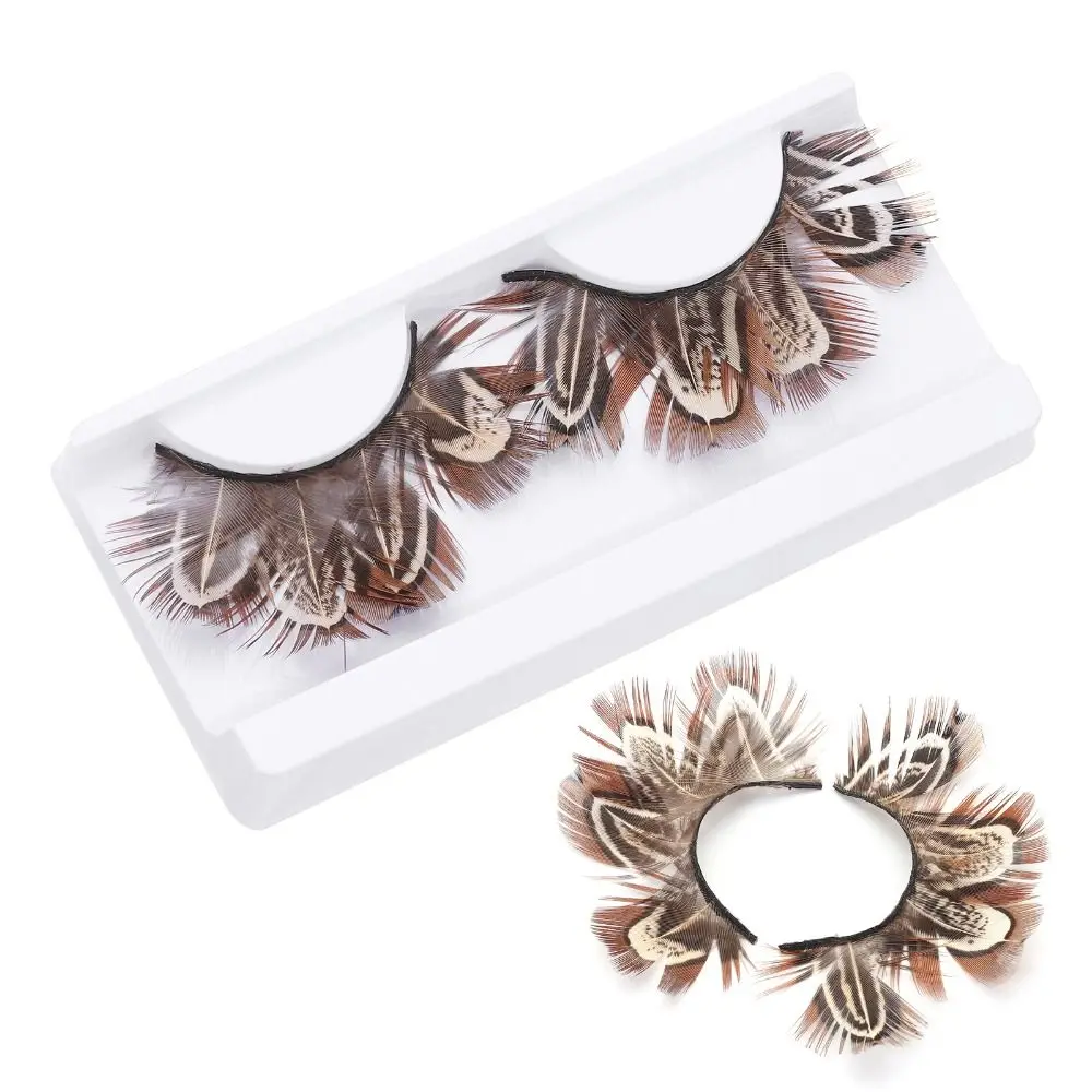 1Pair Sexy Tiger Print Feather Eyelashes Exaggerated Drama Stage Masquerade Party Speckled Thick Lashes Halloween Cosplay Makeup