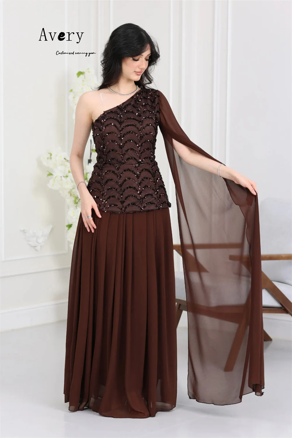 Avery Maßgeschneiderte glänzende A-Linie-Spitze, schulterfrei, elegante Damenkleider für Hochzeit, Party, Damen-Abendkleid, Luxus-2025, Abschlussball