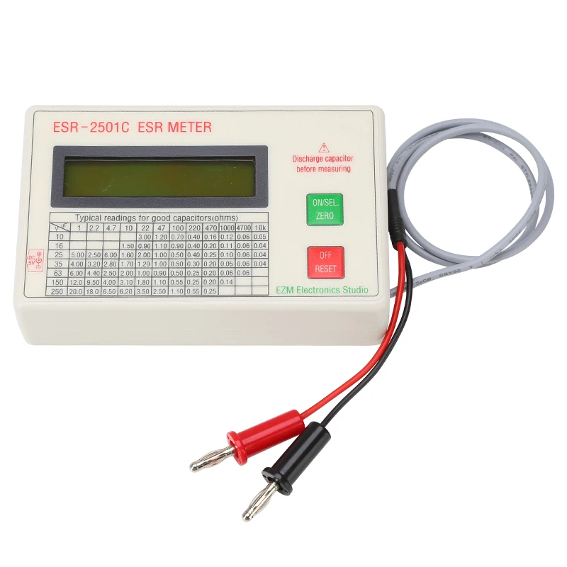 Nový ESR2501C kondenzátor ESR DCR tester test v obvodový elektrická kapacita měřič s test vede klip baterie