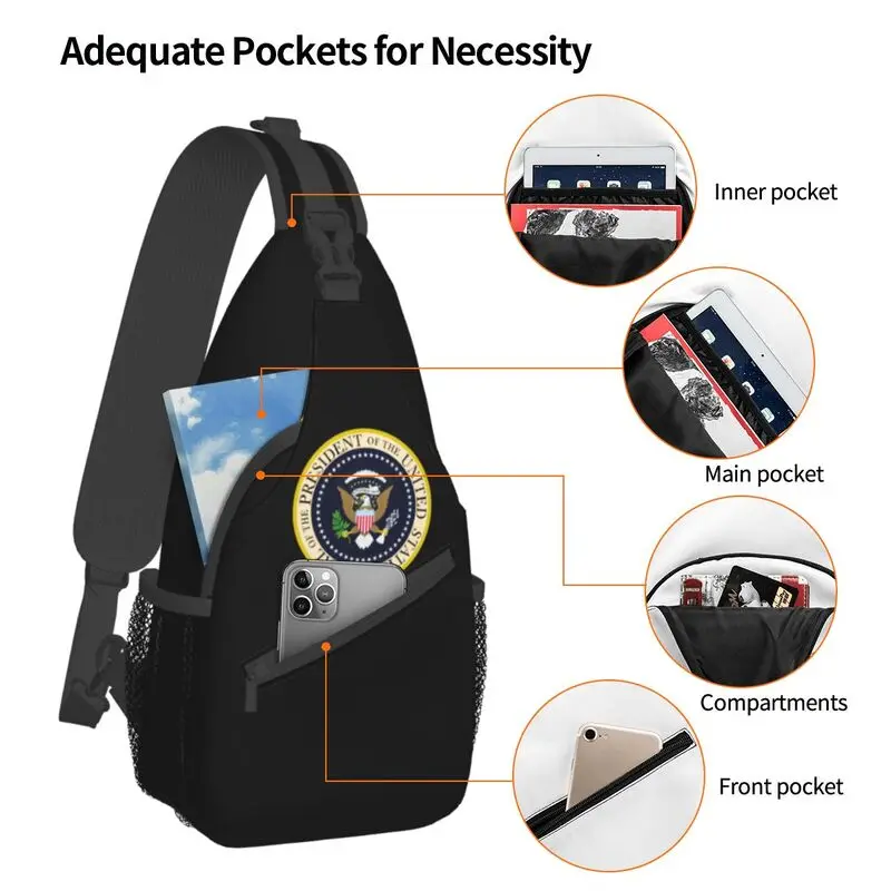 Mochila cruzada con sello Presidencial Americano para hombres, bolso de pecho de hombro personalizado, abrigo de brazos de EE. UU., viaje, senderismo, mochila de día