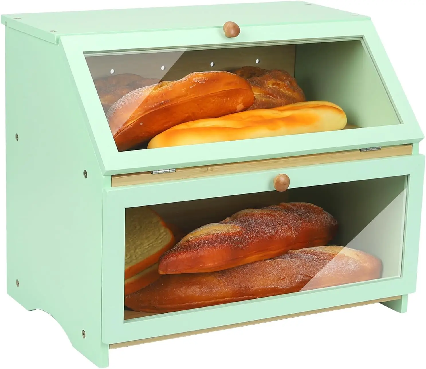 

Двухслойный большой ящик для хранения хлеба, деревянный кухонный органайзер мятно-зеленого цвета