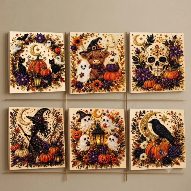 Halloween 3D Diamant-Malerei-Set DIY Perlen-Kunst Strass-Stickerei Kürbis Schwarze Katze Geister-Bild Heimdekoration Schreibtisch-Geschenk