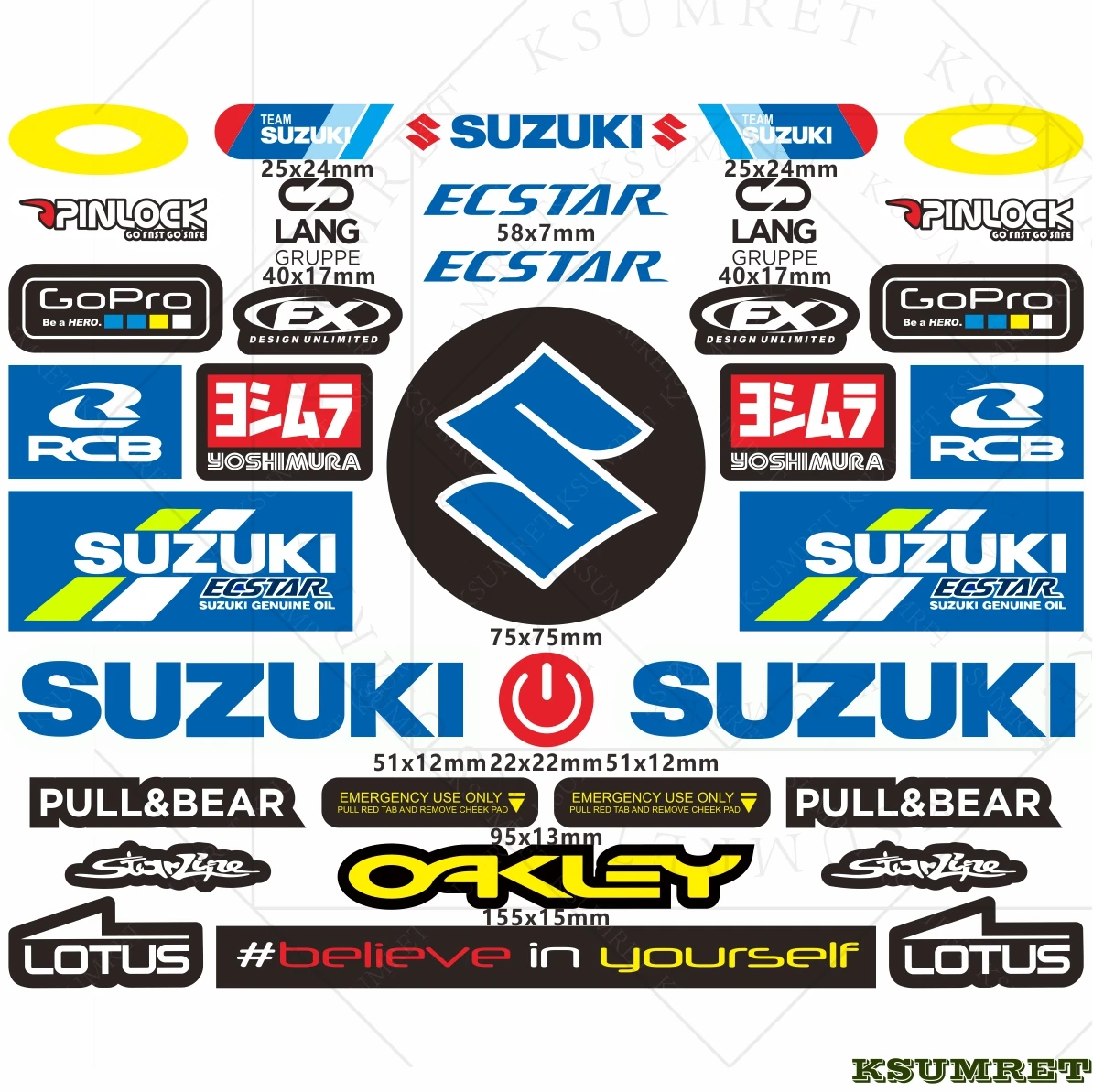 Vinyl Suzuki Sticker Decal Logo Set Helmet Emblem Kit