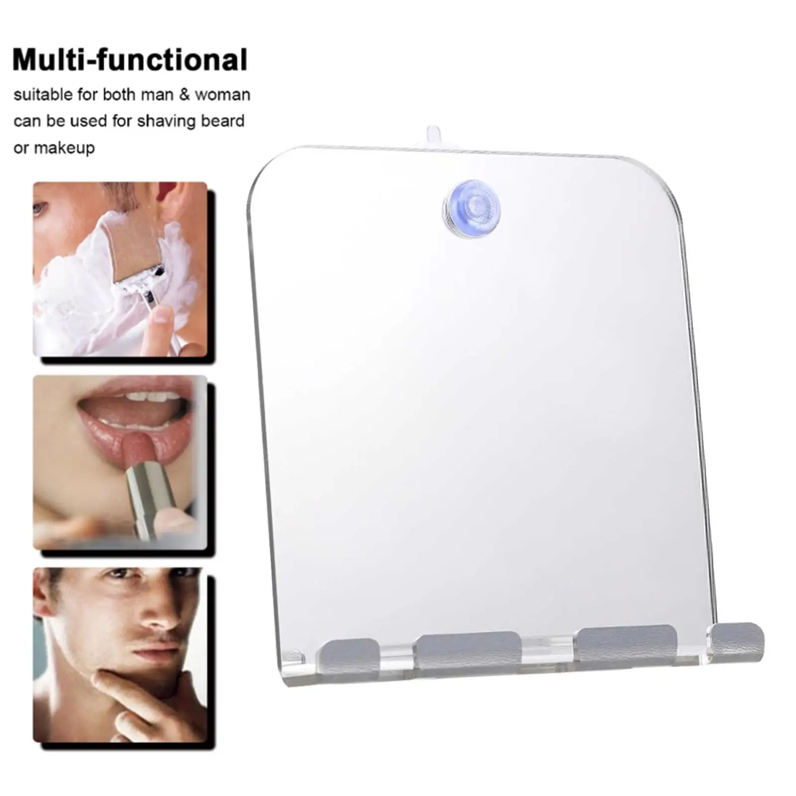 Deluxe Anti-Fog Shower Mirror, Bathroom Shaving Mirror with Suction Cup, with 3 Hooks for Hanging Toothbrush, Shaver etc.