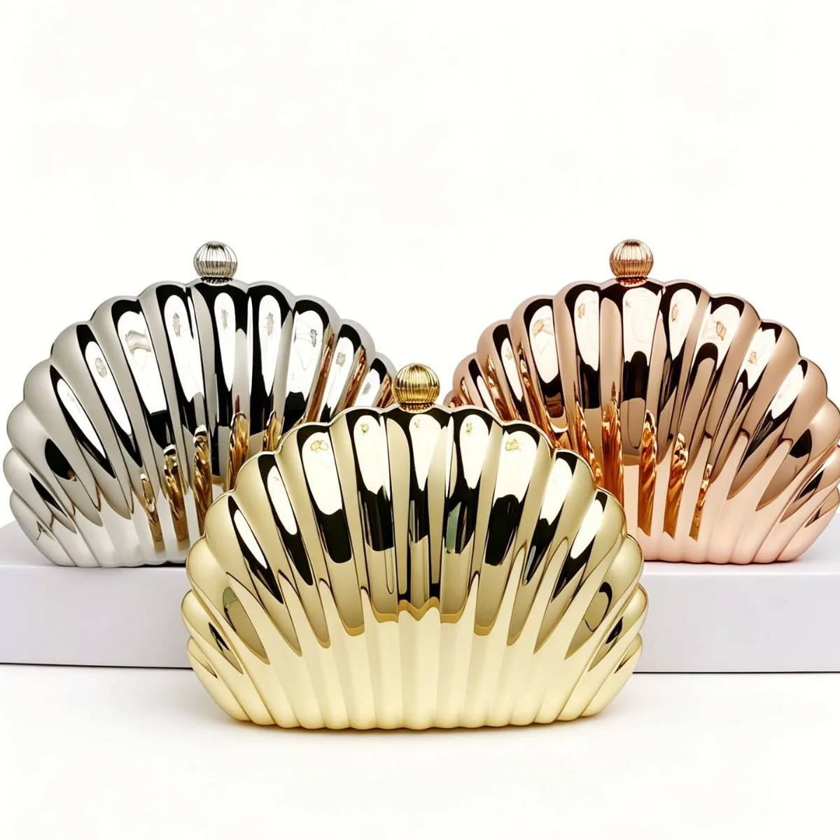 three-dimensional shell mirror metal clutch light luxury dinner bridal dress chain messenger bag