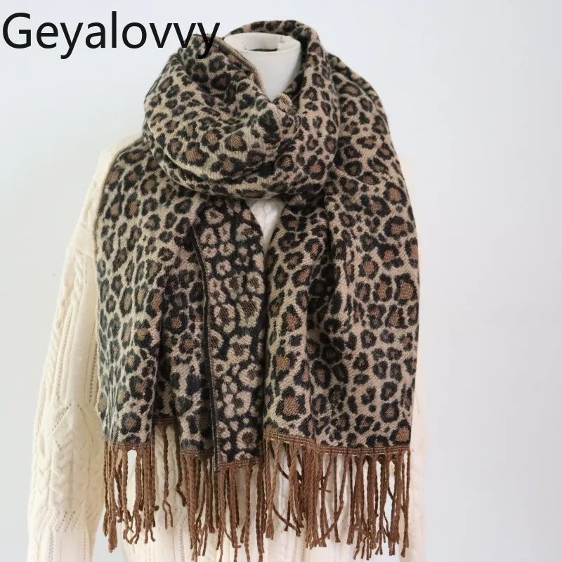 

Leopard Print Scarf Shawl Winter Thickened New Sweet Girls Neck Warmer Imitation Cashmere Unisex Warm Versatile Scarves