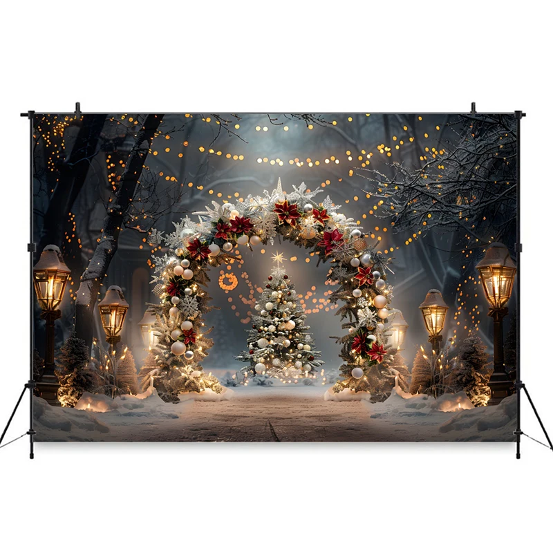 Christmas Tree Backdrop For Photography Lamp Pearl Forest Background Stand Baby Outdoor Decoration Fond Photo Studio Backdrops