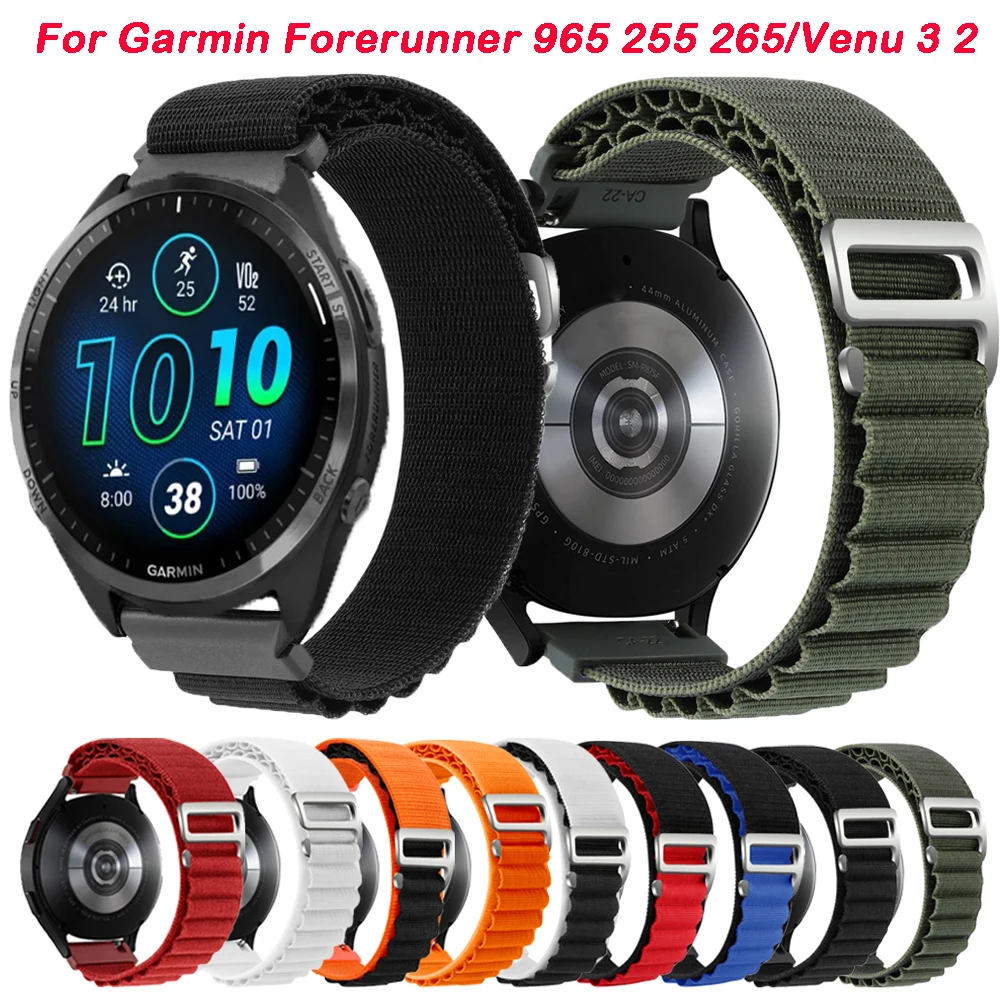 Tali Loop nilon untuk Garmin Forerunner 965 265 745 255 musik Metal c-hook gelang untuk Gaemin Venu 3 2 Vivoactive 4 Band