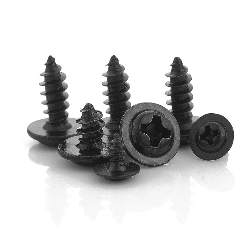 NINDEJIN Hardware Black Screw PWA Cross Round Head With Cushion Self-tapping Screw Pan Head M1.4 M1.7 M2 M2.3 M2.6 M3 M3.5 M4