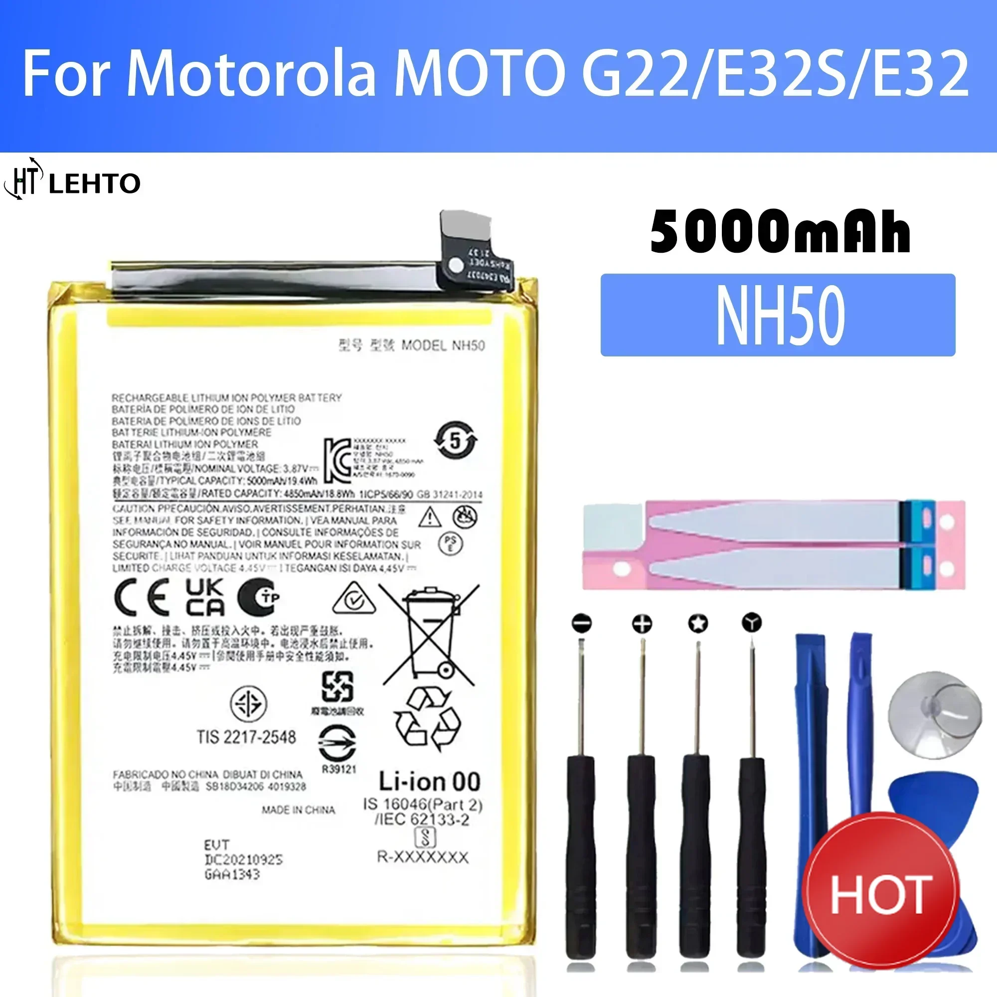 

100% high capacity NH50 5000mAh Battery For Motorola MOTO G22 XT2231-2 Phone Batteries+Tools