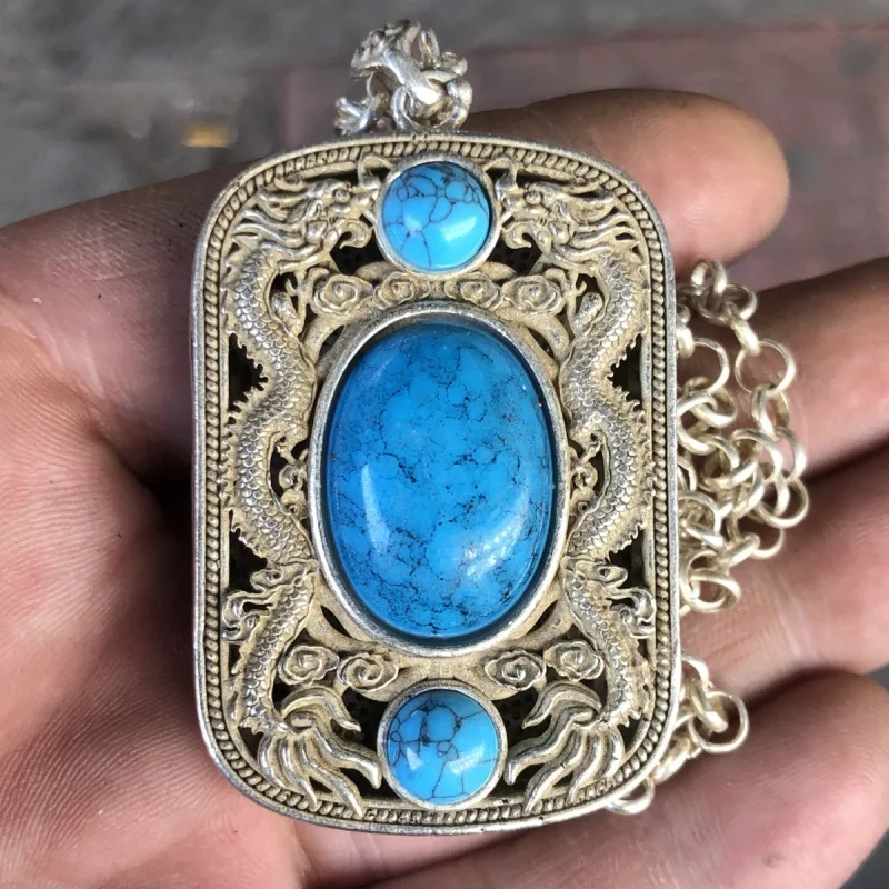 عناصر متنوعة عتيقة قابلة للجمع تقليد سلالة تشينغ تشيان لونغ سنة التنين المزدوج اللعب مع قلادة اللؤلؤ الخاصة Pr #1