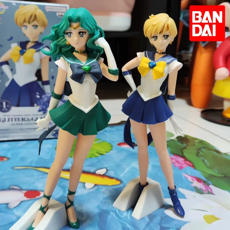 Original Bandai Banpresto Sailor Moon Kaiou Michiru Tenoh Haruka Anime Figure Glitter Glamors Box Ornament Collection Toy