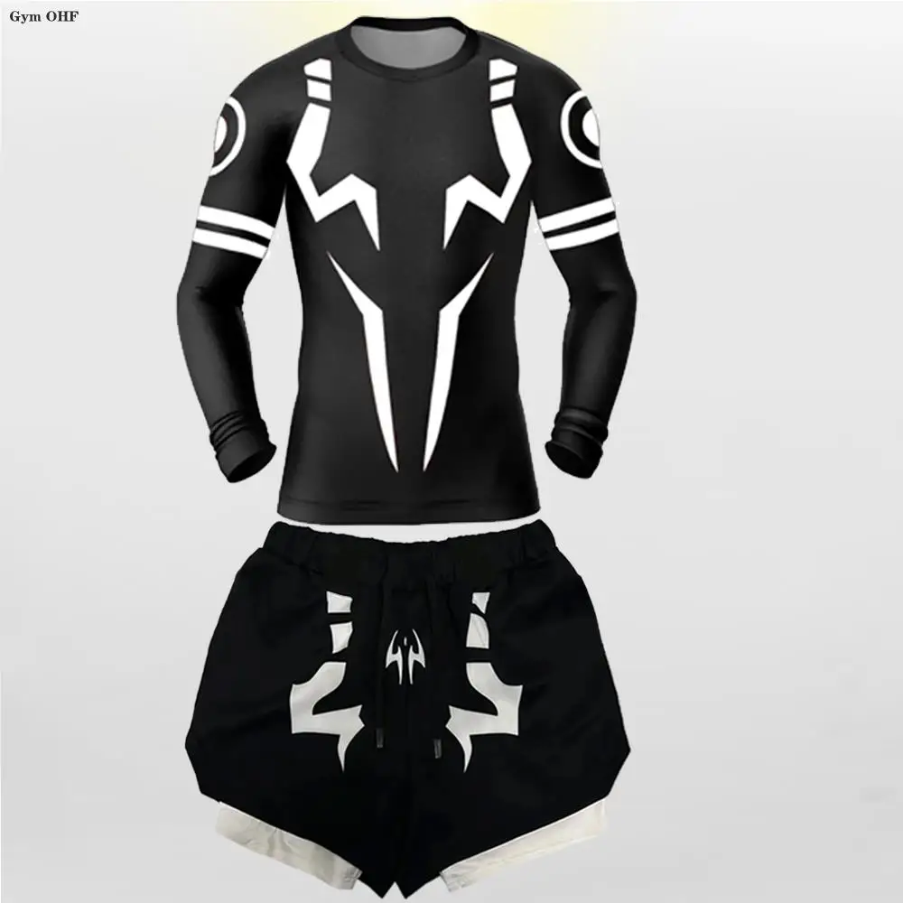 Jujutsu Kaisen Anime Compression T Shirt Suits Men\'s 2 In 1 Shorts Sport Running Jogging Gym Tracksuit Men Clothing Rashgard Top