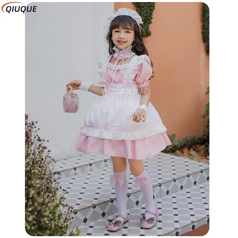 Vestido de sirvienta Lolita para niños, disfraz de sirvienta encantador para niñas, disfraz de cosplay para niños