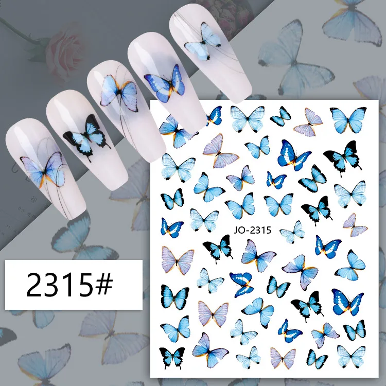 3d Nail Art Stickers Kleurrijke Butterflys Aquarel Bloemen Zelfklevende Sliders Nagelstickers Decoratie Voor Nagel Tips Schoonheid