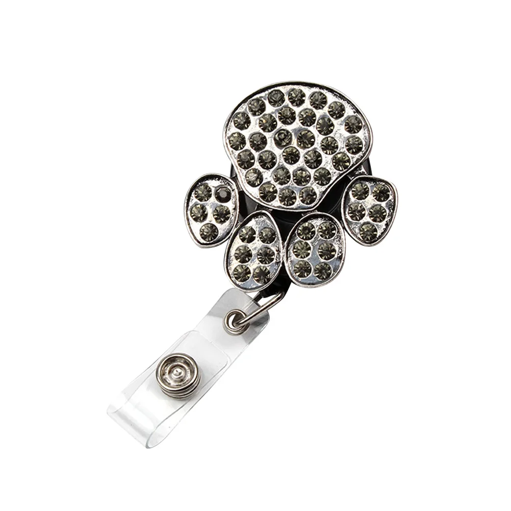 

Round Rhinestone Palm Shaped Id Badge Reel Retractable Clip Rotatable Cord Easy Pull Buckle for Business Office Staff Nurses
