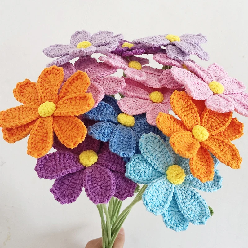 Hand Knitting Galsang Flower Wedding Party Home Decoration Crochet Woven Artificial Flowers Bouquet flores tejidas a crochet