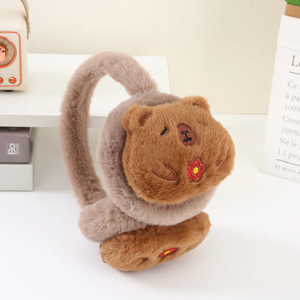 Cubierta para los oídos de capibara de dibujos animados para niños y niñas para mantener el calor en invierno, cubierta para los oídos resistente al viento y al frío para estudiantes