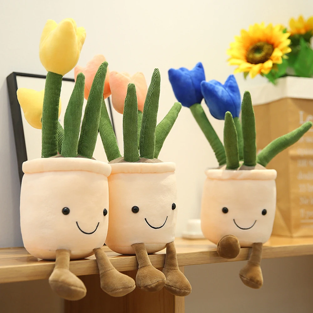 Juguete de peluche de tulipán de 25-35cm, maceta, almohada de peluche, decoración, juguete suave y esponjoso, plantas suculentas, almohada para amigo
