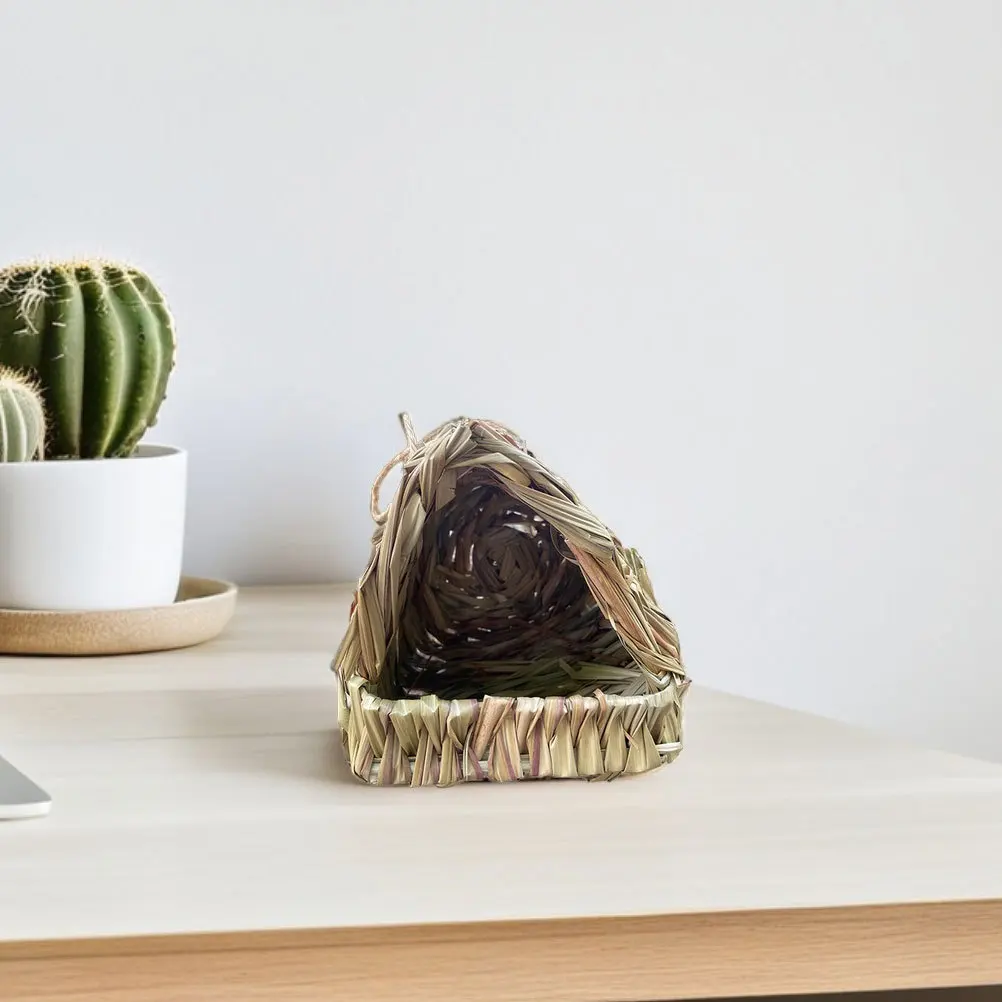 

2pcs Grass Bird Houses For Parrots: Handmade Seagrass Hanging Nest For Cockatiels Small Birds Large Opening Triangular Breeding